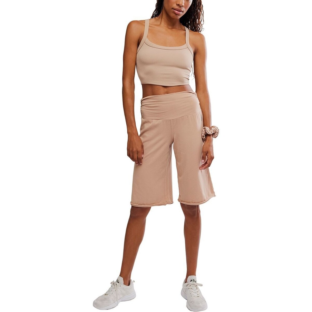 NWT FP Movement Free People Sandy Brown Foldover Waist Long Bermuda Shorts Large